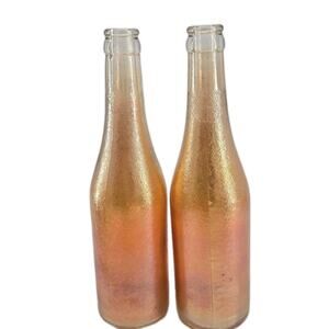 2 Vintage 1930s Marigold Carnival Glass Canada Dry Iridescent Bottles